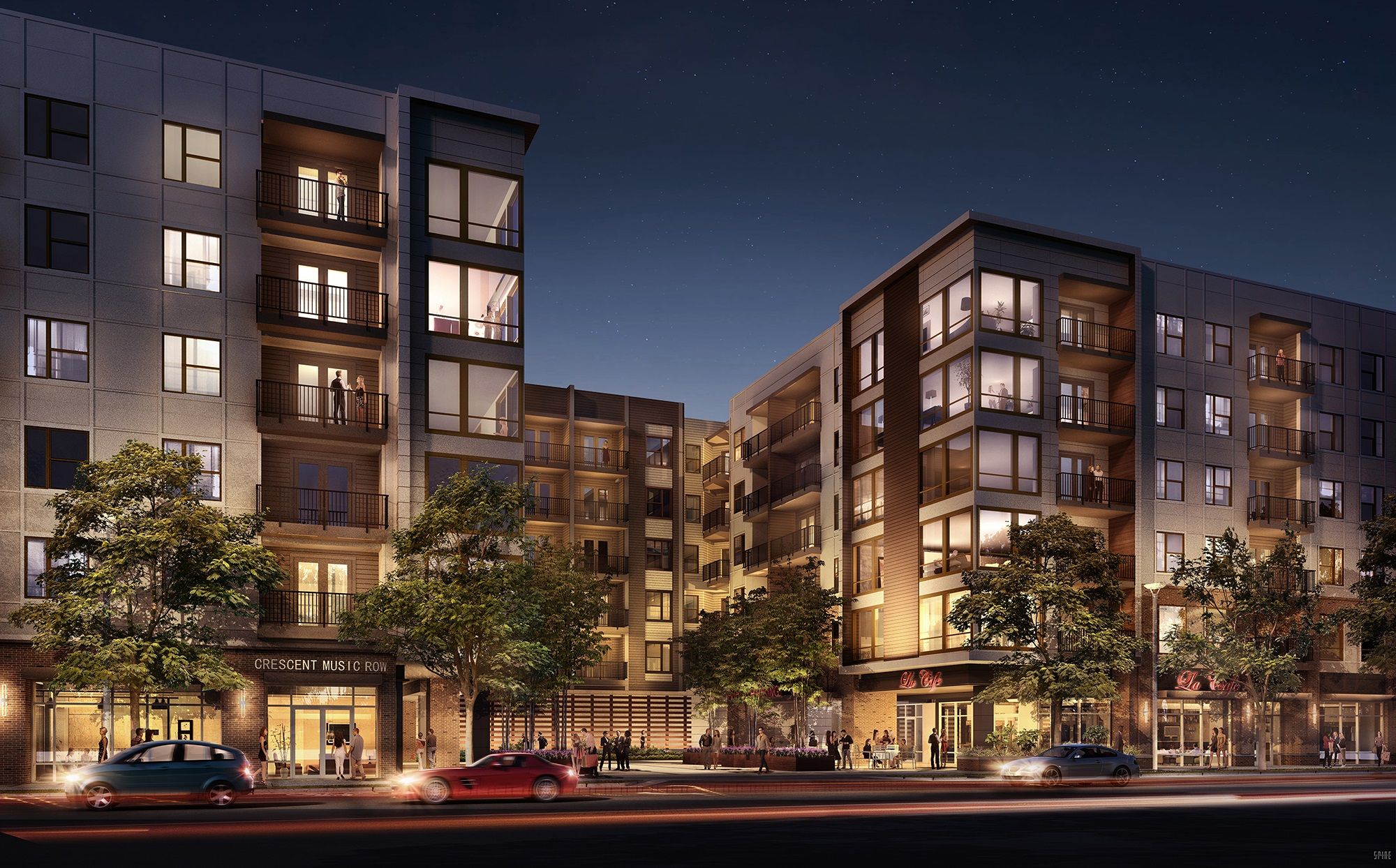 Best Communities for Modern Apartment Living: A vibrant, sunlit urban courtyard featuring sleek high-rise apartment buildings, residents relaxing on modern patio furniture, and lush green landscaping, showcasing top-rated neighborhoods for contemporary renters.
